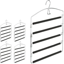 5x Cintre Multiple En Métal Peu Encombrant Rembourré Pour Robes Pantalons HxlxP: 44,5 X 37 X 2,7 Cm, Argent/noir