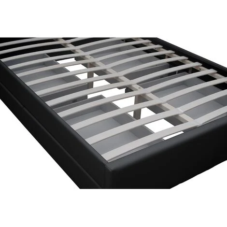 Cadre De Lit En PU Noir Avec Rangements Et LED Intégrées 140x190 Cm ENFIELD – Image 4