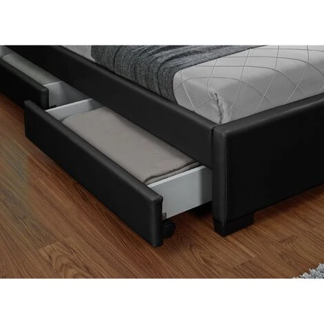 Cadre De Lit En PU Noir Avec Rangements Et LED Intégrées 140x190 Cm ENFIELD – Image 5