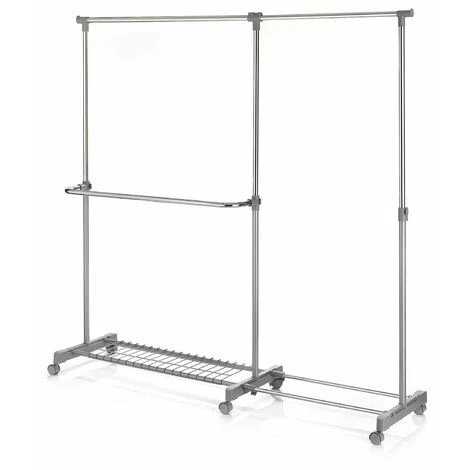 Portant à Vêtements LONDON Penderie Sur Roulettes Rangement Vestiaire Mobile Hauteur Et Longueur Réglables, Avec 1 Tablette, Chromé – Image 2