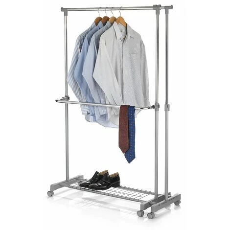 Portant à Vêtements LONDON Penderie Sur Roulettes Rangement Vestiaire Mobile Hauteur Et Longueur Réglables, Avec 1 Tablette, Chromé – Image 3