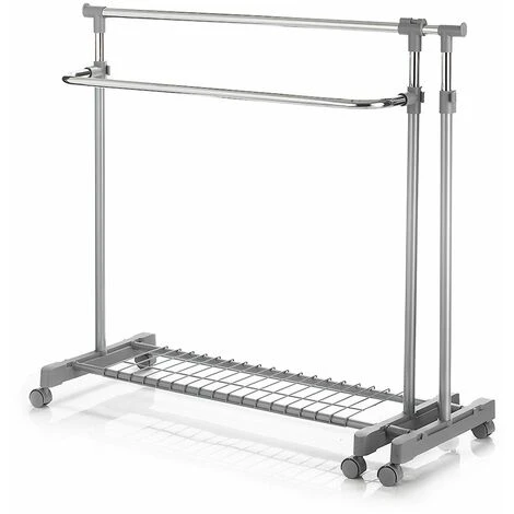 Portant à Vêtements LONDON Penderie Sur Roulettes Rangement Vestiaire Mobile Hauteur Et Longueur Réglables, Avec 1 Tablette, Chromé – Image 4