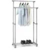 Portant à Vêtements GROSSO Penderie Double Sur Roulettes Vestiaire Mobile 2 Barres De Hauteur Réglable Et 1 Tablette, Chromé Et Gris