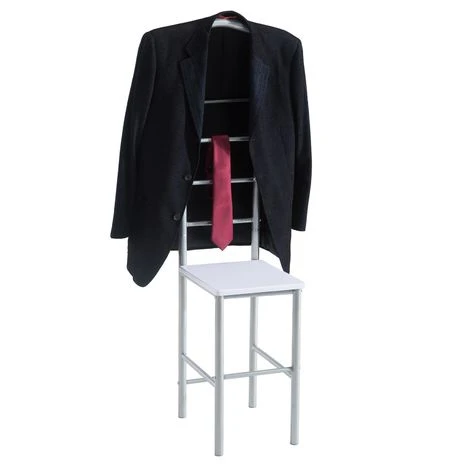 Valet De Chambre JIVO Chevalet De Nuit Portant Pour Vêtements, Structure En Métal Argenté Avec Tablette En MDF Décor Blanc Mat – Image 3