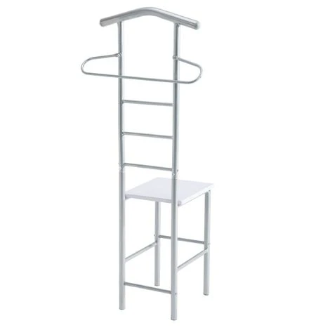 Valet De Chambre JIVO Chevalet De Nuit Portant Pour Vêtements, Structure En Métal Argenté Avec Tablette En MDF Décor Blanc Mat – Image 4