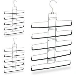 Relaxdays Cintre Multiples Set 3, Multifonctions, Gain Place, 15 Pantalons Jupes Support Amovible, 52x33,5x2 Cm, Argent