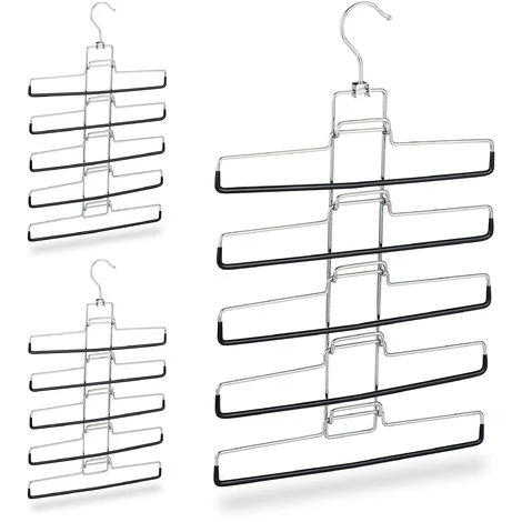 Relaxdays Cintre Multiples Set 3, Multifonctions, Gain Place, 15 Pantalons Jupes Support Amovible, 52x33,5x2 Cm, Argent
