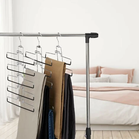 Relaxdays Cintre Multiples Set 3, Multifonctions, Gain Place, 15 Pantalons Jupes Support Amovible, 52x33,5x2 Cm, Argent â Image 2