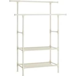 Songmics Portant à Vêtements Double Barre, Portemanteau, Penderie, Organisateur, En Métal, Avec étagère De Rangement à 2 Niveaux, Charge 80 Kg, Montage Facile, Blanc RDR02WT