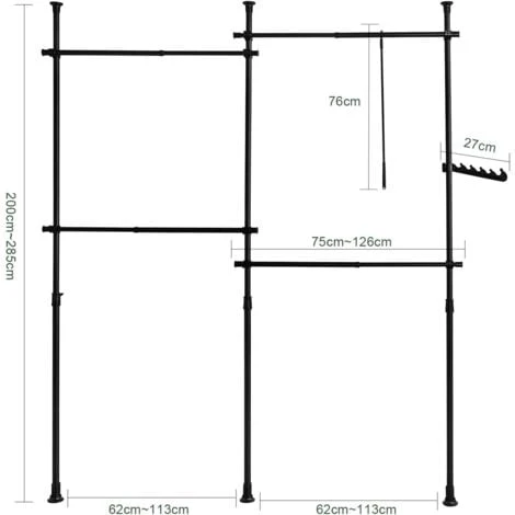 Télescopique Porte-Vêtements Système De Penderie Télescopique Avec 4 Barres Portant De Vêtement,SoBuy KLS03-SCH – Image 3