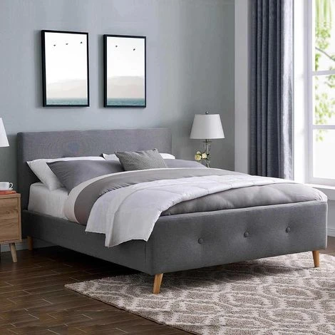 ZIKO - Lit Scandinave 160x200 Cm En Tissu Gris