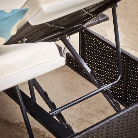 Casaria Bain De Soleil XXL 2 Personnes 116cm En Polyrotin Noir Avec Coussin Blanc Chaise Longue Réglable Extérieur – Image 3