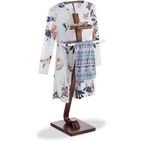 Relaxdays Valet De Chambre, Chevalet Noyer, Portant Vêtements, Valet De Nuit, Porte-vêtements 112 X 46,5 X 33 Cm, Brun