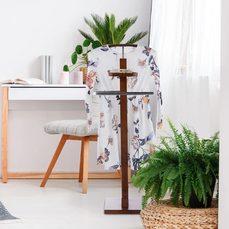 Relaxdays Valet De Chambre, Chevalet Noyer, Portant Vêtements, Valet De Nuit, Porte-vêtements 112 X 46,5 X 33 Cm, Brun – Image 2