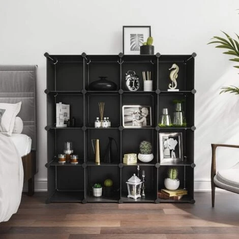 Songmics Meuble De Rangement à 15 Cubes, Organisateur Modulable, Étagère En Plastique PP, Séparateur De Placard, Rangement Chaussures, Pour Chambre, Bureau, Noir LPC44BK