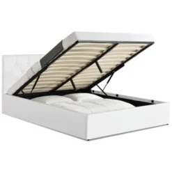 Lit Coffre Double AUSTIN Avec Sommier 140 X 190 CM PVC Blanc