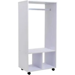 HOMCOM Portant à Vêtements Penderie Mobile Avec Roulettes 2 Niches + Grand Espace Penderie Panneaux Particules Blanc