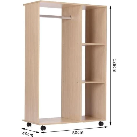 HOMCOM Armoire Penderie Armoire De Rangement Mobile Panneaux De Particules Coloris Chêne Clair – Image 3