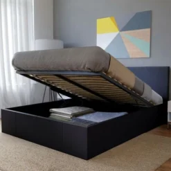 Lit Coffre BARCELONA 140x190 + 1 Sommier / Noir/ 200x155x88