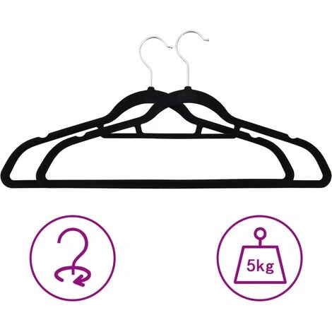 Cintres AntidĂ©rapants 20 Pcs Noir Velours VidaXL â Image 2