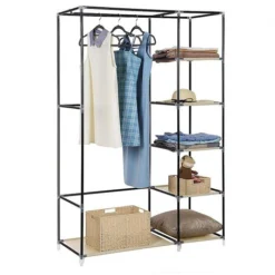 DazHom® Garde-robe Simple 110 * 45 * 175cm De Support De Chaussure De La Porte 5 De Tissu Non Tissé Beige