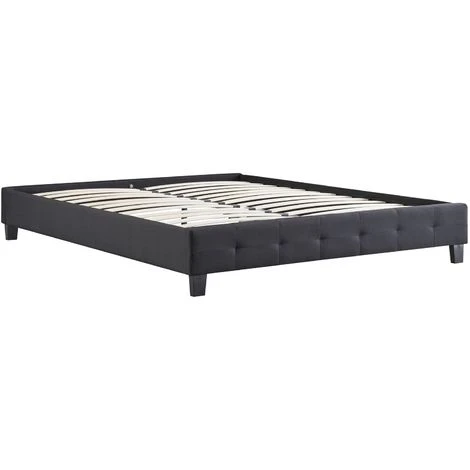 Lit Double Futon CORSE Lit Adulte Avec Sommier Queen Size 160 X 200 Cm Couchage 2 Places / 2 Personnes, Revêtement En Tissu Noir – Image 3