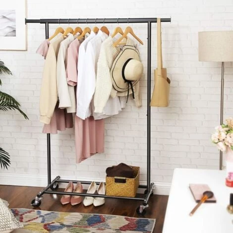 Songmics Portant à Vêtements Avec Roulettes, Tringle Extensible Pour Charge Lourde, Porte-manteau, Rangement Vêtement, Capacité De Charge 90 Kg - Noir – Image 3