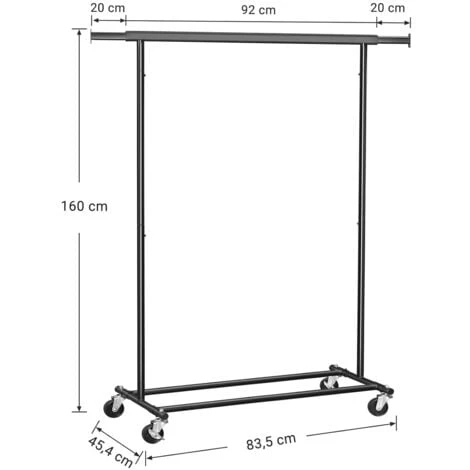Songmics Portant à Vêtements Avec Roulettes, Tringle Extensible Pour Charge Lourde, Porte-manteau, Rangement Vêtement, Capacité De Charge 90 Kg - Noir – Image 5
