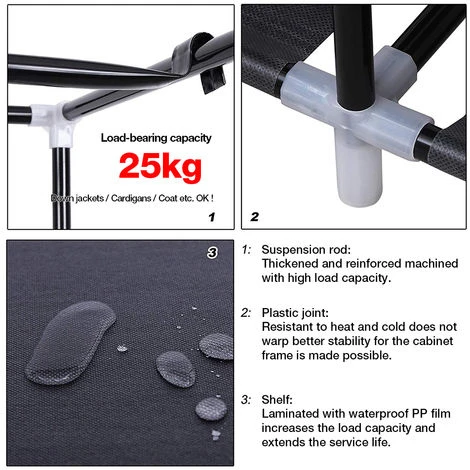 BATHRINS®Penderie En Tissus 45 X 150 X175 Cm Noir – Image 2