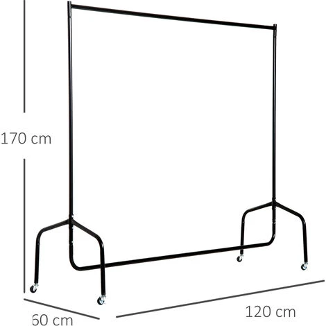 HOMCOM Portant Tringle à Vêtements Acier Charge Max. 140 Kg Dim. 120L X 60l X 170H Cm Noir – Image 3