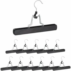 Lot De 12 Cintres Pince à Pantalons En Bois Noir