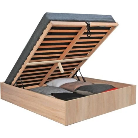 Lit Coffre BILBAO 160x200 Cm + Sommier / ChĂȘne Blanchi/ 206x167x33 â Image 2