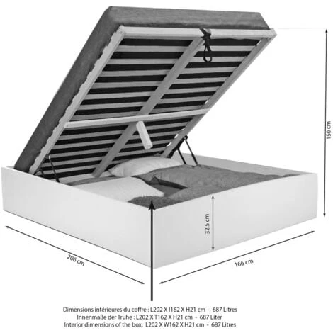 Lit Coffre BILBAO 160x200 Cm + Sommier / ChĂȘne Blanchi/ 206x167x33 â Image 4