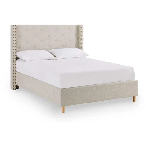Lit Double En Tissu Capitonné Beige MARGOT 140x190 Cm – Image 2