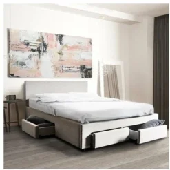 Lit LUGANO 160x200 + 1 Sommier + 4 Tiroirs / Gris Clair/ 212x170x85