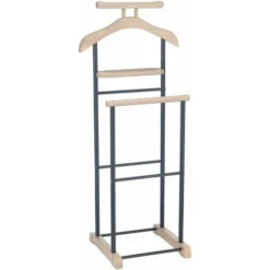 Valet De Chambre MEDINA Chevalet De Nuit Double Portant Pour Vêtements, En MDF Décor Chêne Sonoma Et Métal Laqué Noir