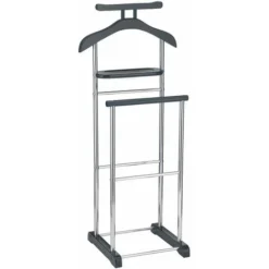 Valet De Chambre MUMBAI Chevalet De Nuit Portant Pour Vêtements, Structure En Métal Chromé Et MDF Noir