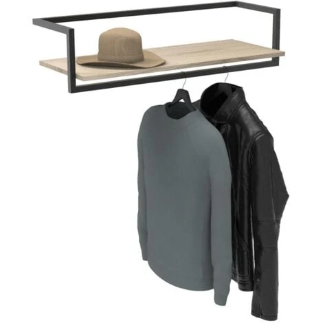 Penderie étagère Murale Bois Et Métal Noir L90 Cm ETAN – Image 2