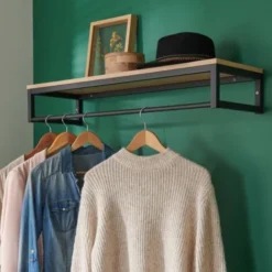 Penderie étagère Murale Bois Et Métal Noir L90 Cm GRIF