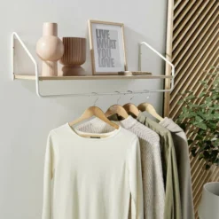 Penderie étagère Murale Bois Et Métal Blanc L90 Cm NELO