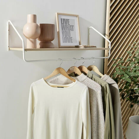 Penderie étagère Murale Bois Et Métal Blanc L90 Cm NELO