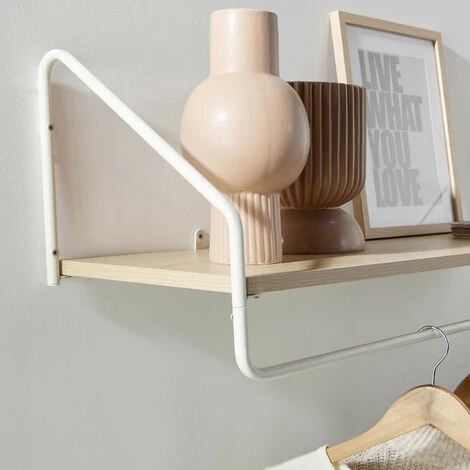 Penderie étagère Murale Bois Et Métal Blanc L90 Cm NELO – Image 4