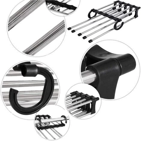 2 Pièces Cintres Pantalons, Cintre Gain De Place, Cintre Pantalon Multiple, Acier Inoxydable Multifonction Pliable Antidérapant Porte Jeans Pour Jeans, Pantalons, Cravate, Vêtements, Serviettes, Noir – Image 2