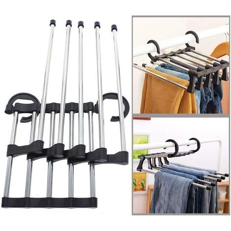 2 Pièces Cintres Pantalons, Cintre Gain De Place, Cintre Pantalon Multiple, Acier Inoxydable Multifonction Pliable Antidérapant Porte Jeans Pour Jeans, Pantalons, Cravate, Vêtements, Serviettes, Noir – Image 4