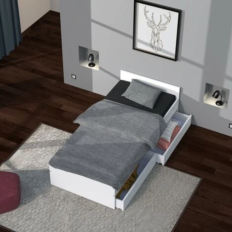 Lit KAPPA 90x190 + 2 Tiroirs / Blanc/ 194x94x40 Cm – Image 3