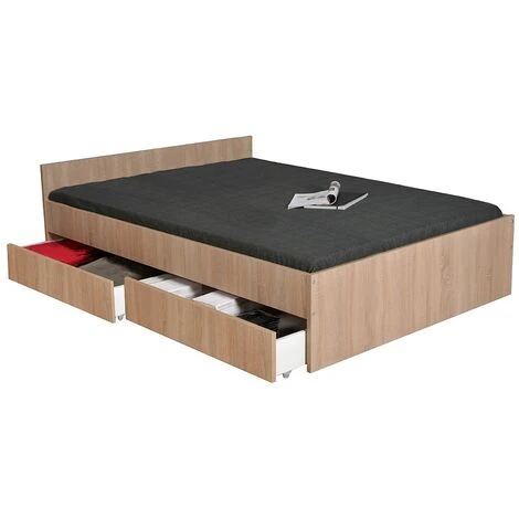 Lit KAPPA 140x190 Cm + 2 Tiroirs / Chêne Blanchi/ 195x145x59 – Image 2