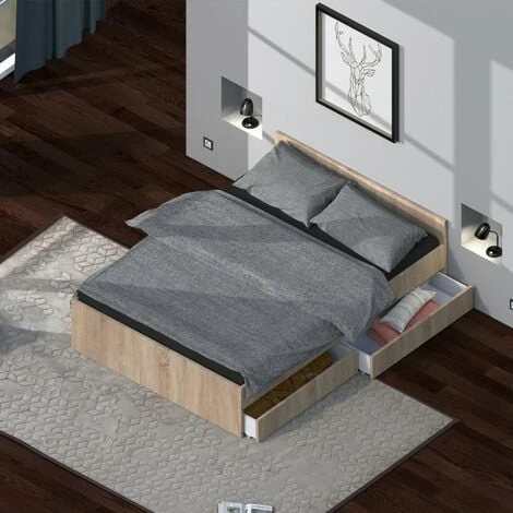 Lit KAPPA 140x190 Cm + 2 Tiroirs / Chêne Blanchi/ 195x145x59 – Image 3