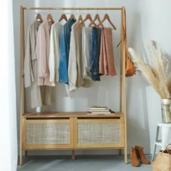 Portant Vêtements Bois Et Cannage De Rotin L110 X H165 Cm ARKA