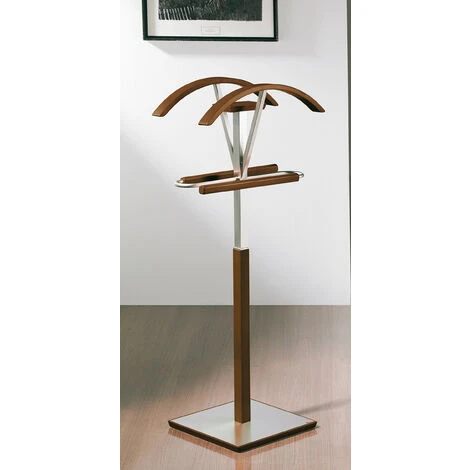 Valet De Nuit Double Noyer En Hêtre Massif Avec Plateau Porte Objets Sur Socle Carre, 34 X 47 X 110 Cm -PEGANE-