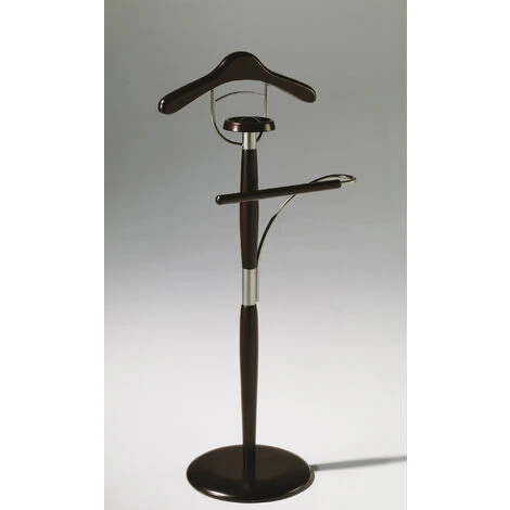 Valet De Nuit Wengé En Hêtre Massif Avec Plateau Porte Objets Sur Socle Circulaire, 32 X 45 X 110 Cm -PEGANE-